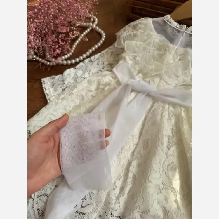پیراهن دخترانه مجلسی دانتل وارداتی آستر نخی